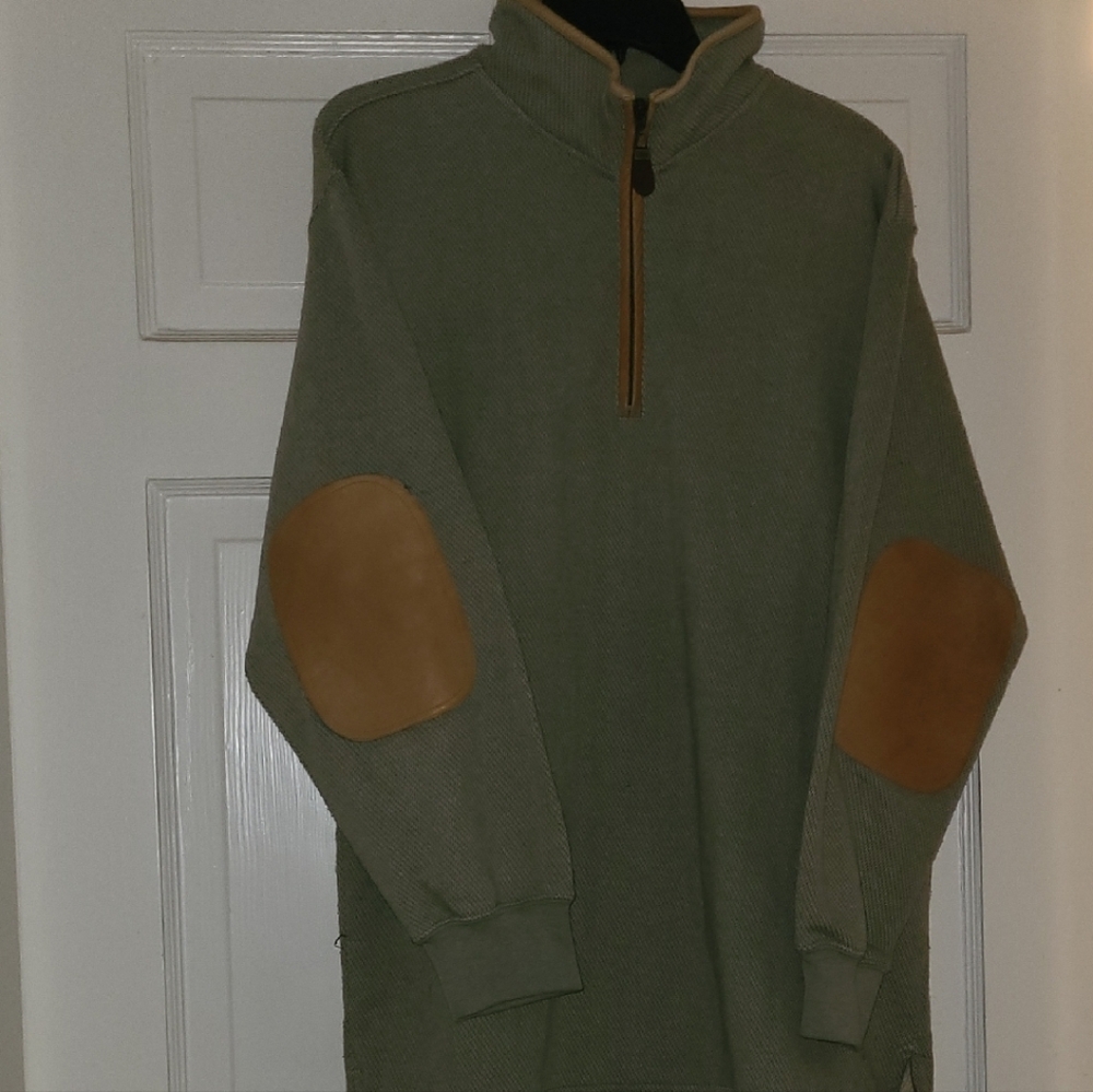 Orvis Green Zip Up Sweater with Tan Accents